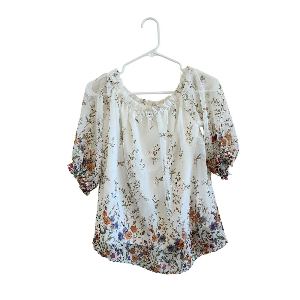 Orchid Haze Floral Sheer Lined Off Shoulder Blouse Multicolor Size Small